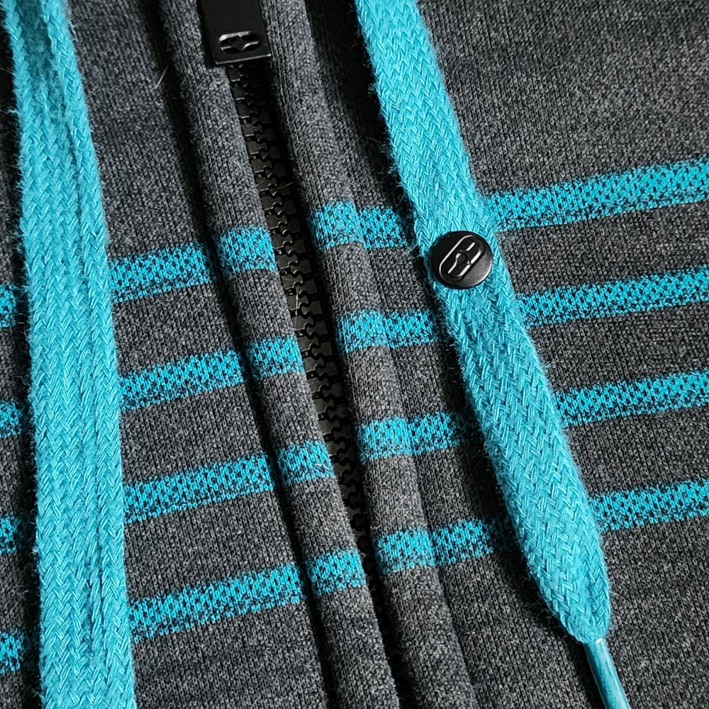 No Fear Sweatshirt Mens XL Gray & Blue Striped Full Zip Fleece Lined Hoodie Y2K - Picture 12 of 15